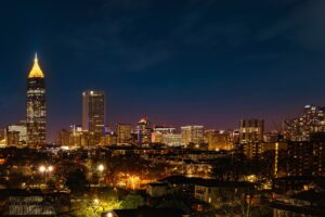 Atlanta Georgia skyline at night business lit up from energy procurement